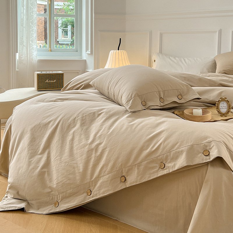 Solid Color Duvet Cover with Button Closure - Image 2