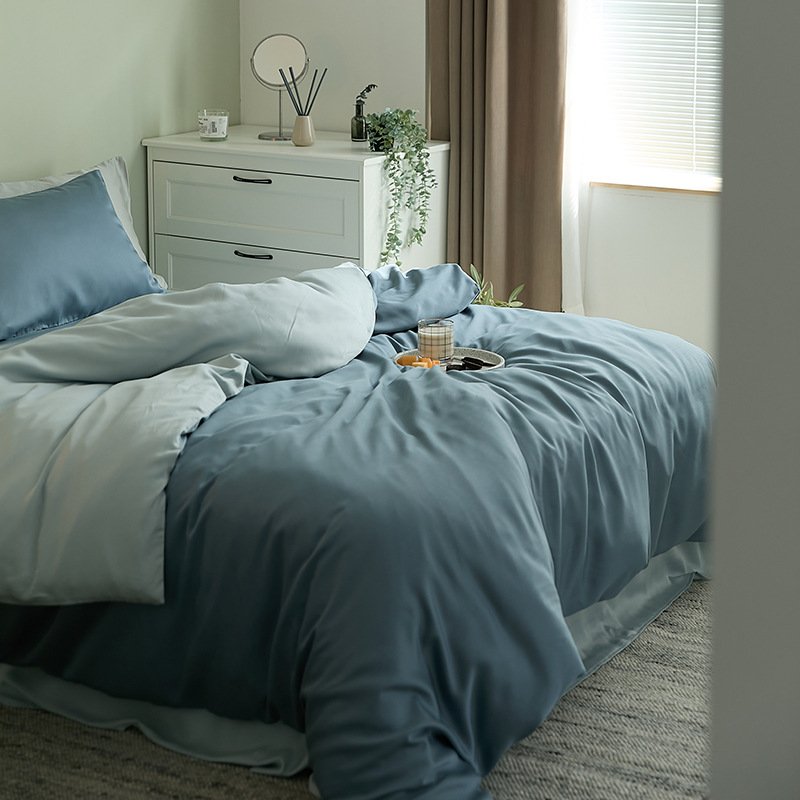 Solid Color Ice Silk 4-Piece Bedding Set - Image 2
